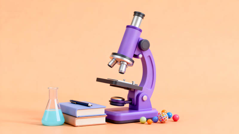 显微镜与实验用品的卡通图-图片