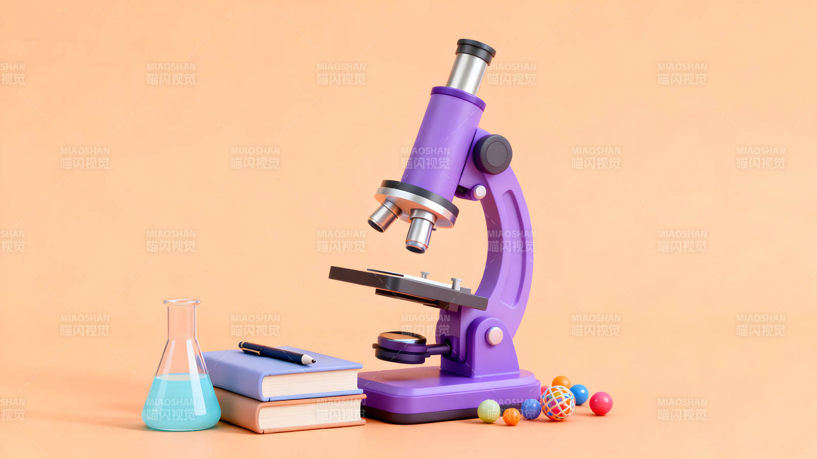 顯微鏡與實驗用品的卡通圖圖片