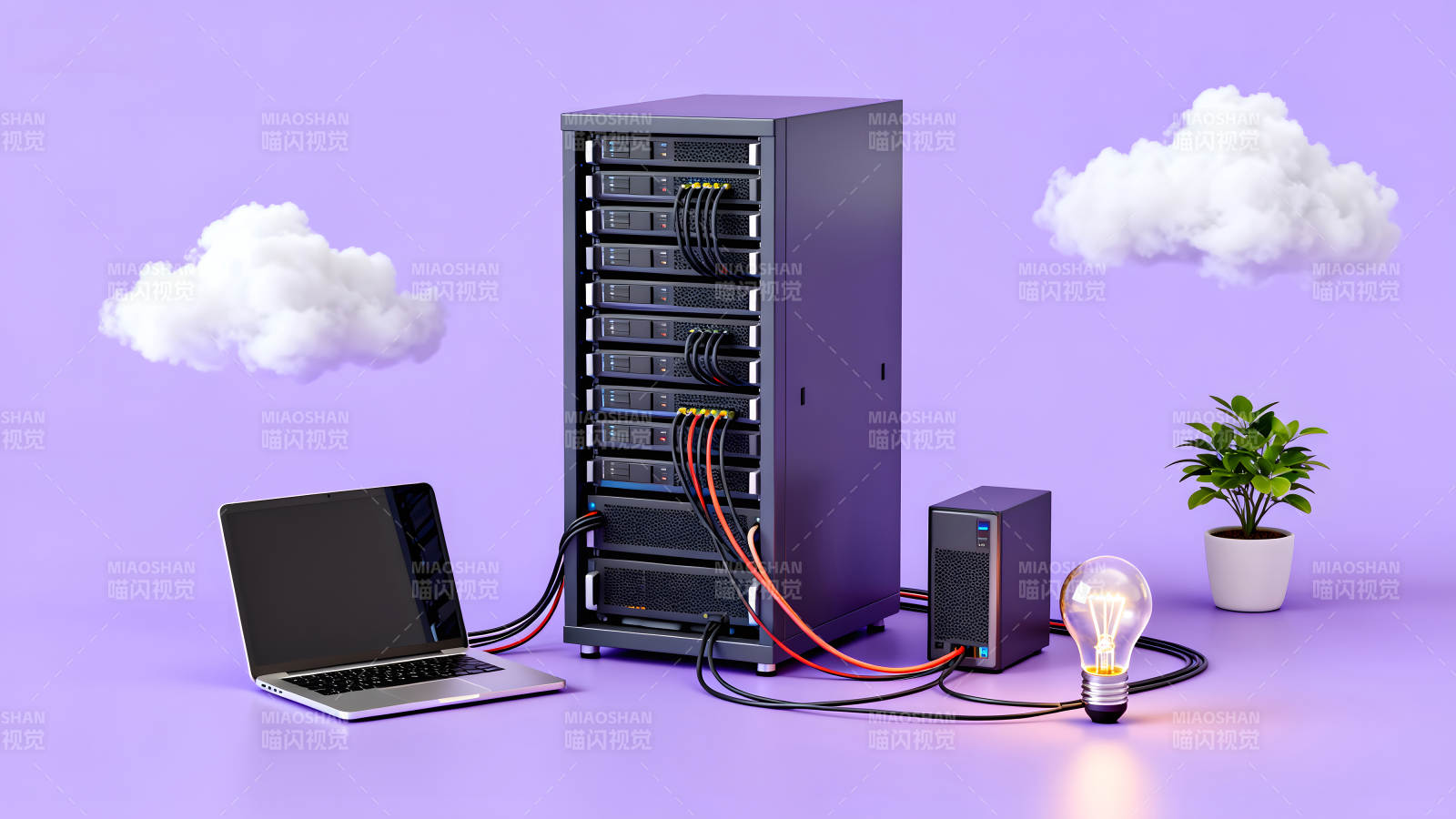 云服务器概念图电脑智能绿色科技-图片