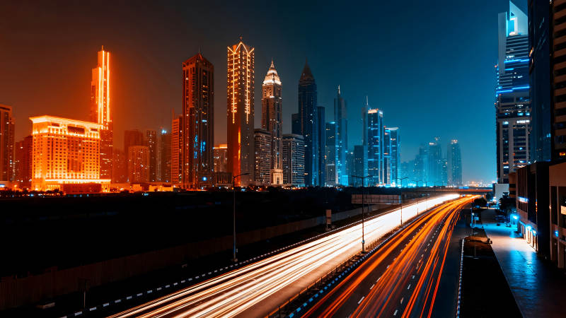 夜幕下燈火輝煌的城市夜景-圖片