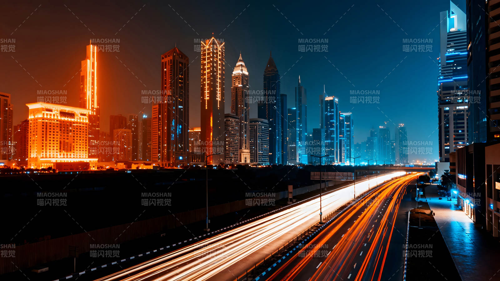 夜幕下燈火輝煌的城市夜景-圖片