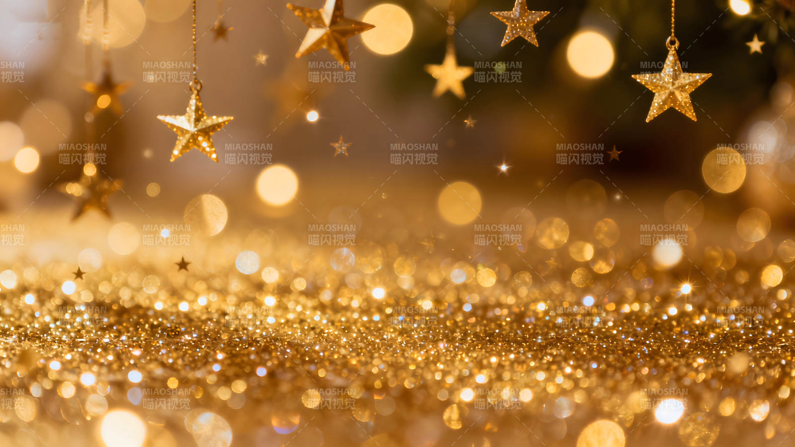 金色圣誕裝飾背景圖星光閃耀夢幻溫暖-圖片