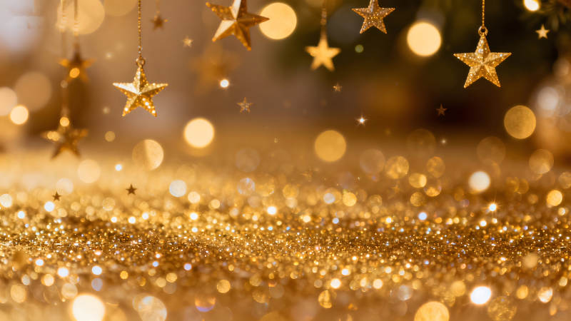 金色圣誕裝飾背景圖星光閃耀夢幻溫暖-圖片
