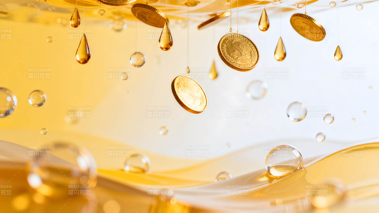 金币与液体悬浮创意视觉-图片
