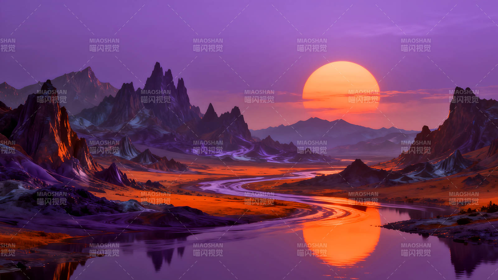 落日余暉下的奇幻山河-圖片