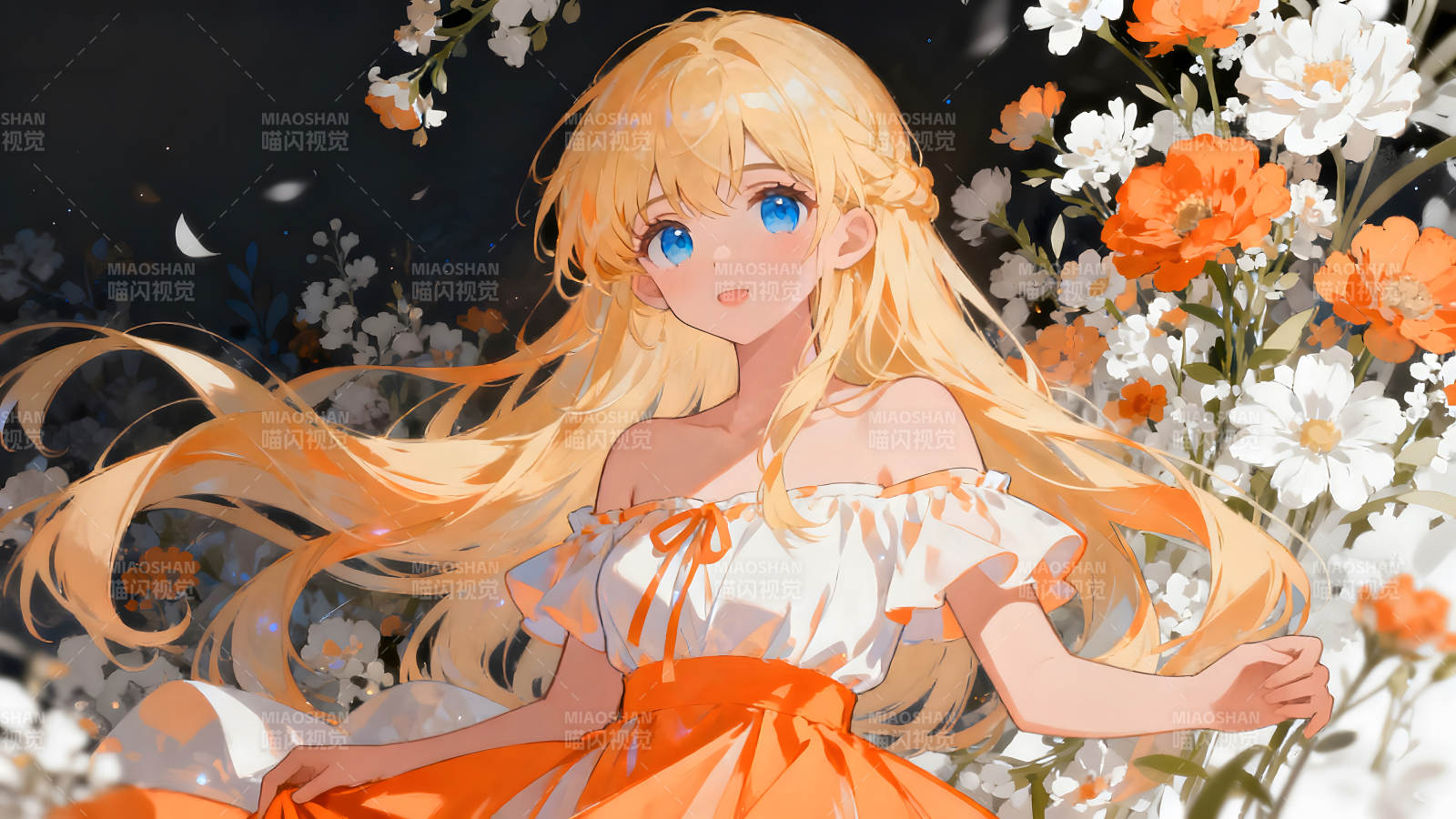 金发少女与花朵的唯美画卷-图片