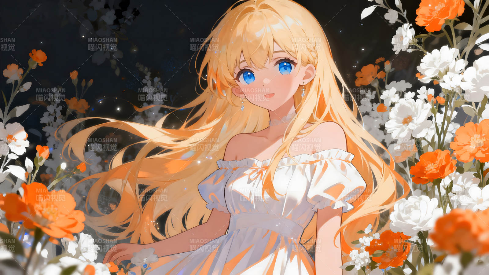 金發少女與花海的浪漫之約-圖片