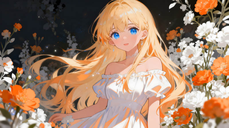 金发少女与花海的浪漫之约-图片