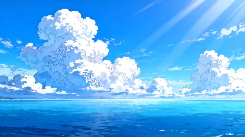 蓝天白云海洋梦幻景象静谧舒畅-图片