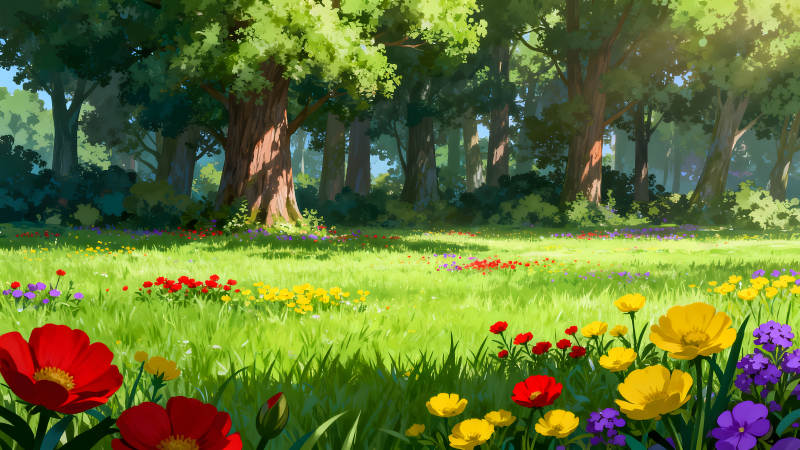 美丽的森林草地鲜花盛开-图片