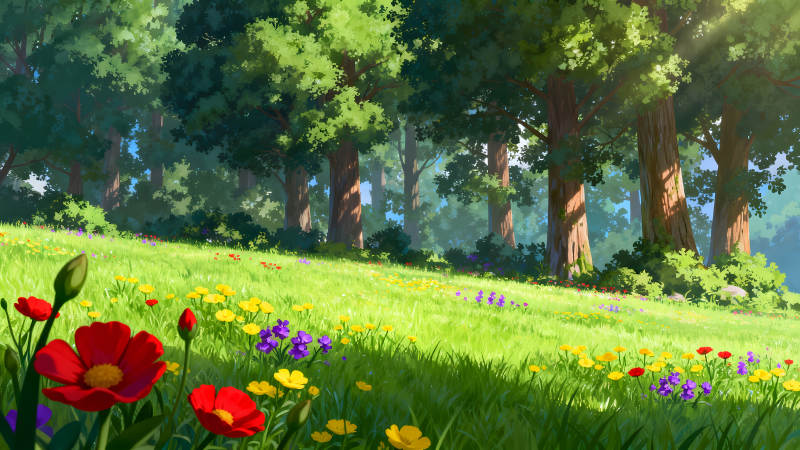 葱郁森林与繁花绿草的美丽画卷-图片