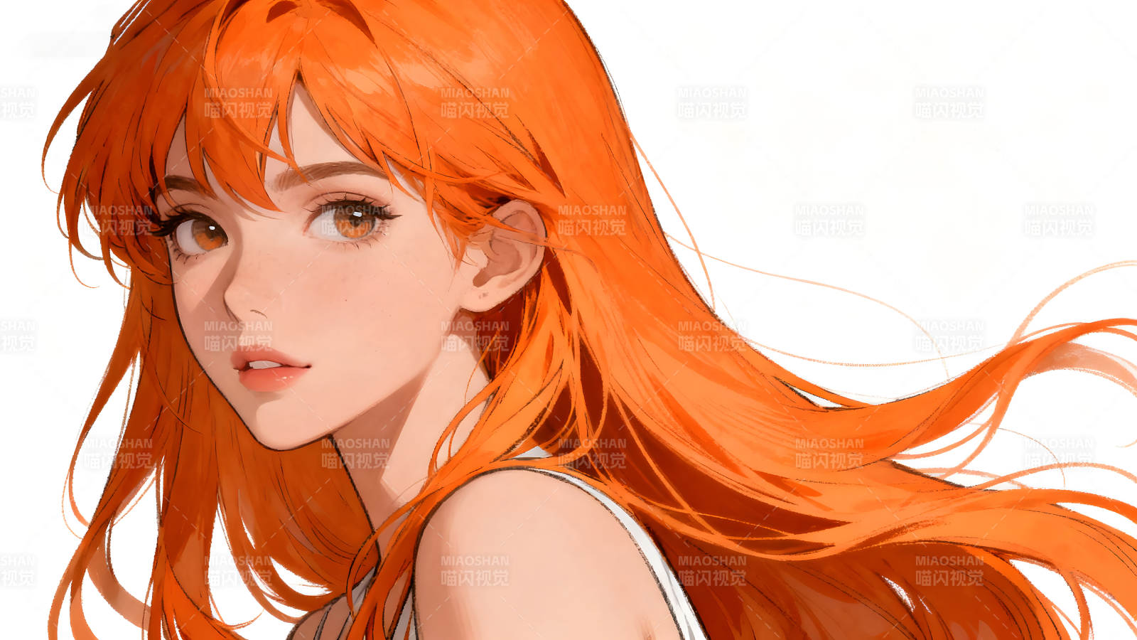 動漫女孩橙色長發特寫-圖片