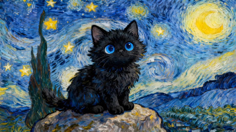 貓咪凝視星空-圖片