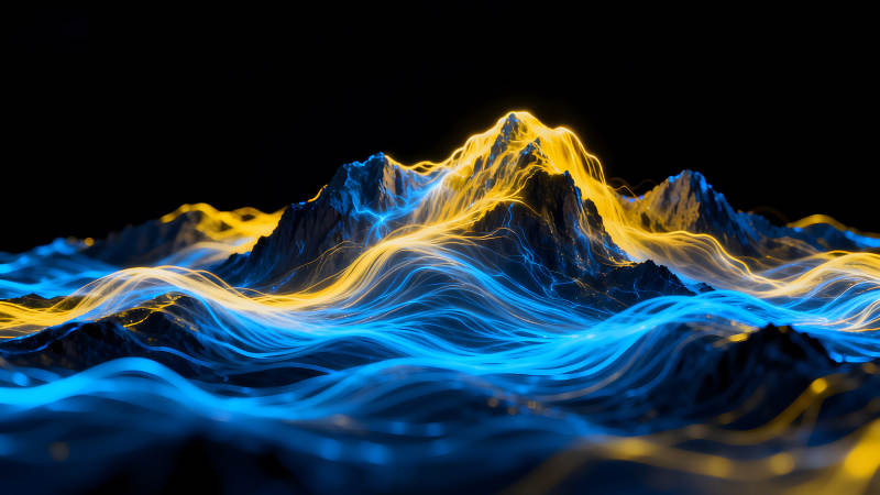 蓝色黄色抽象山脉-图片