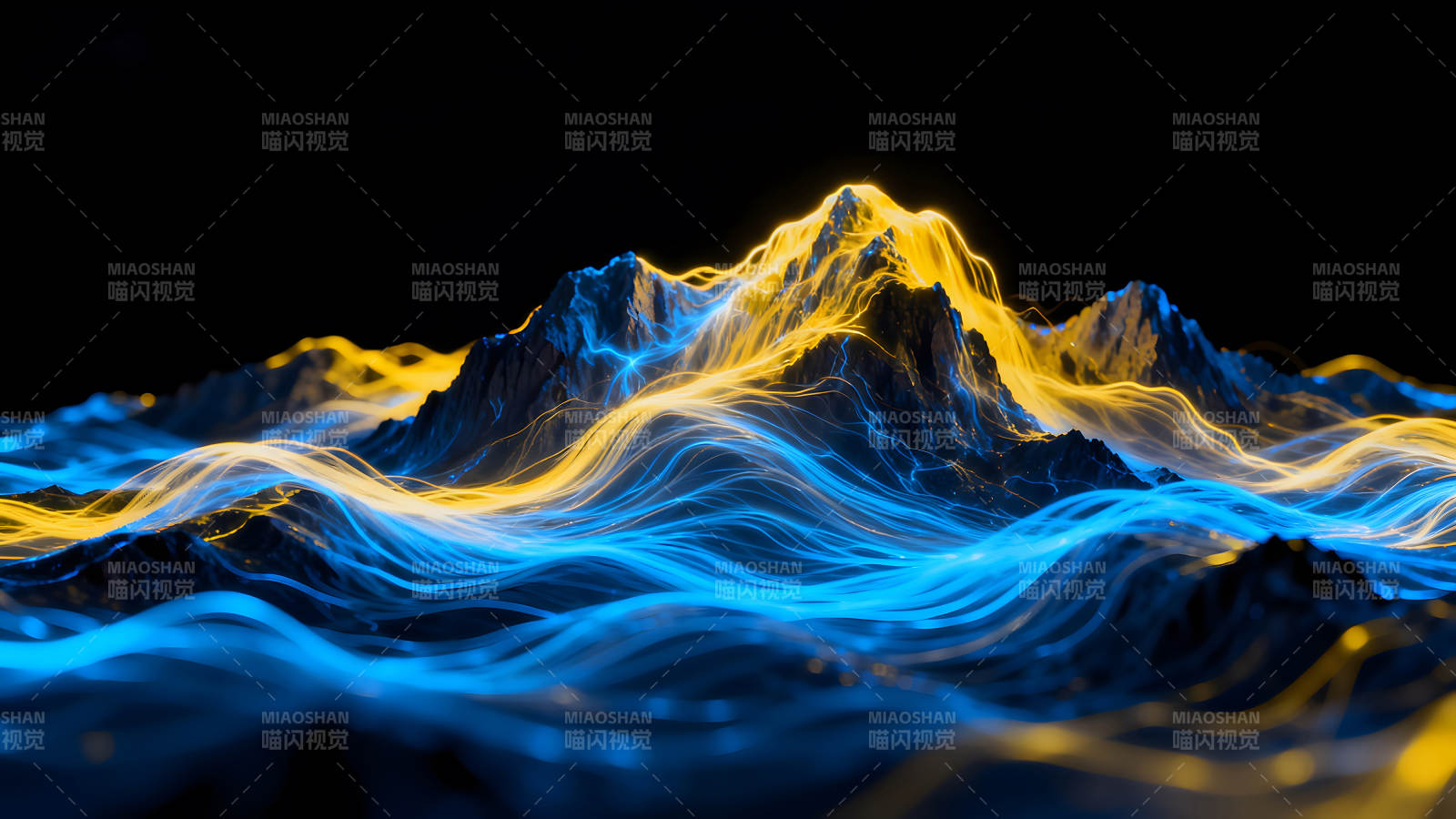 蓝色黄色抽象山脉图片