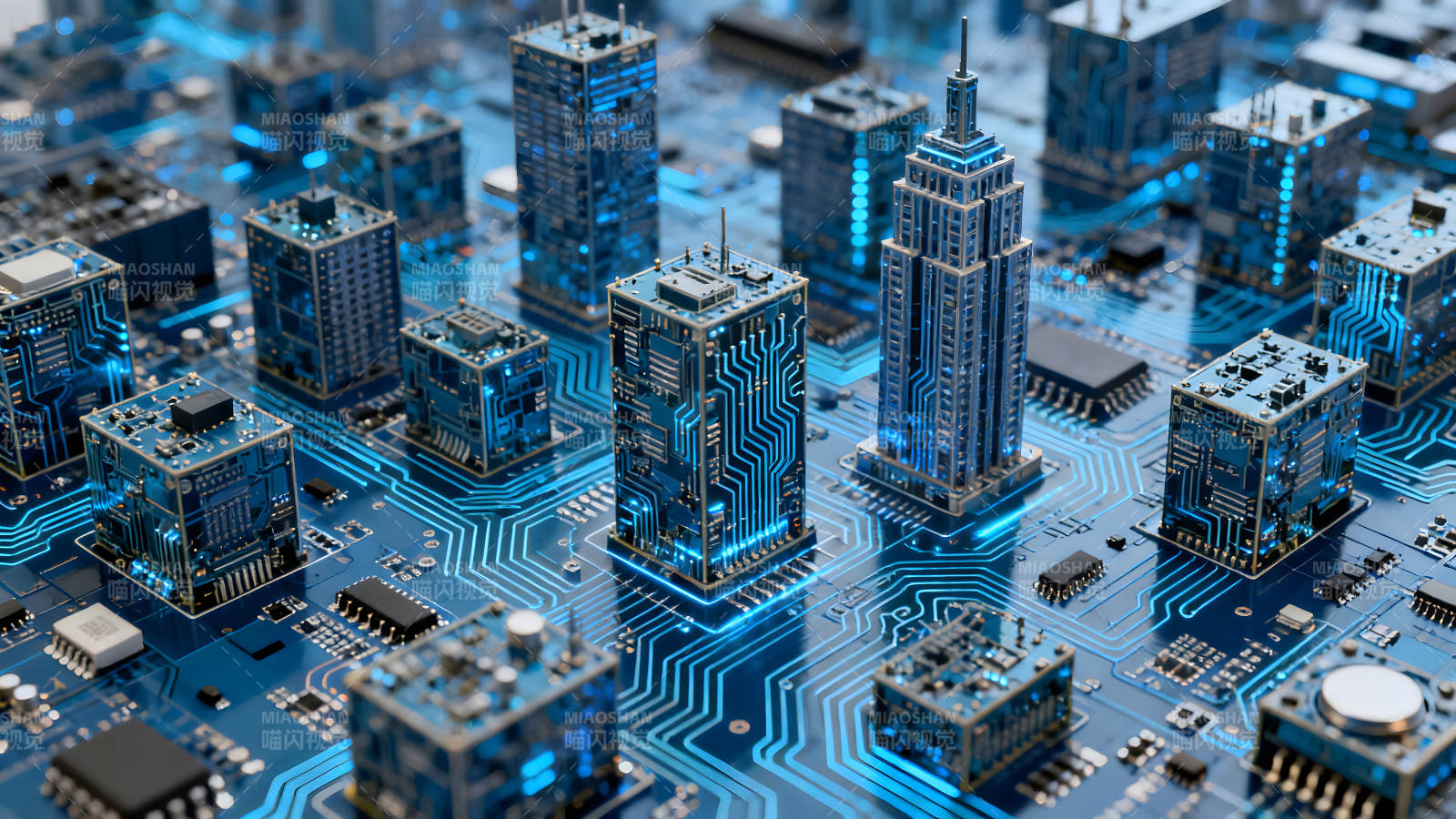 电子城市抽象概念电路板构成建筑-图片
