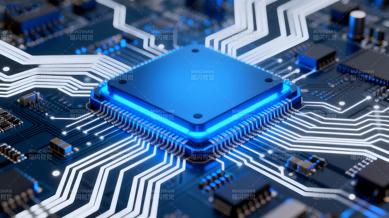 电路板芯片近景特写蓝光科技感-图片