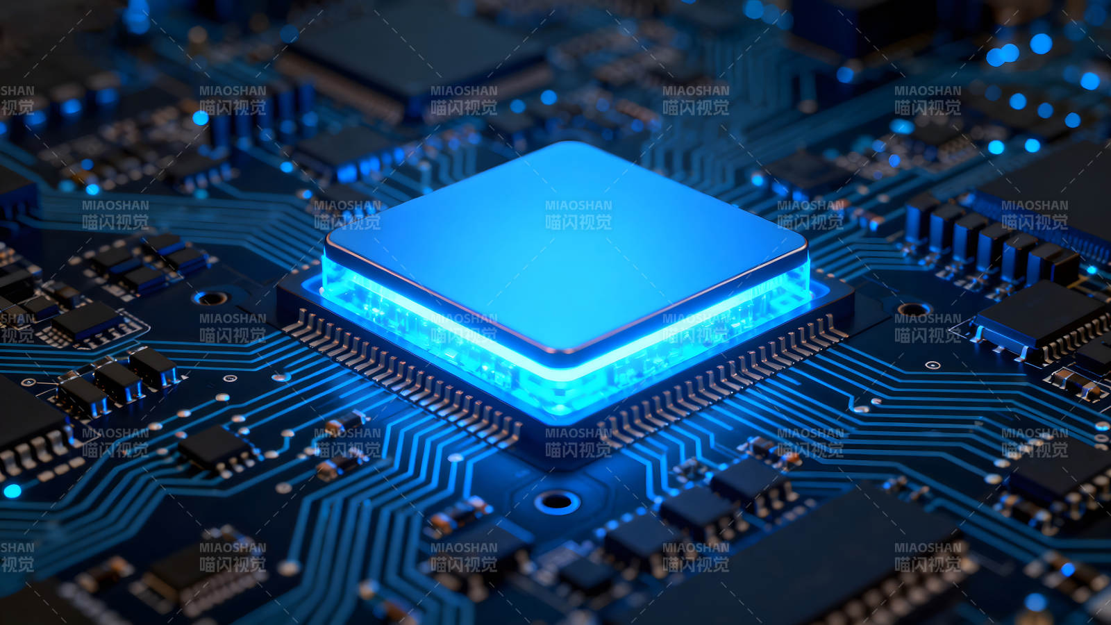 電路板芯片特寫藍光科技感圖片