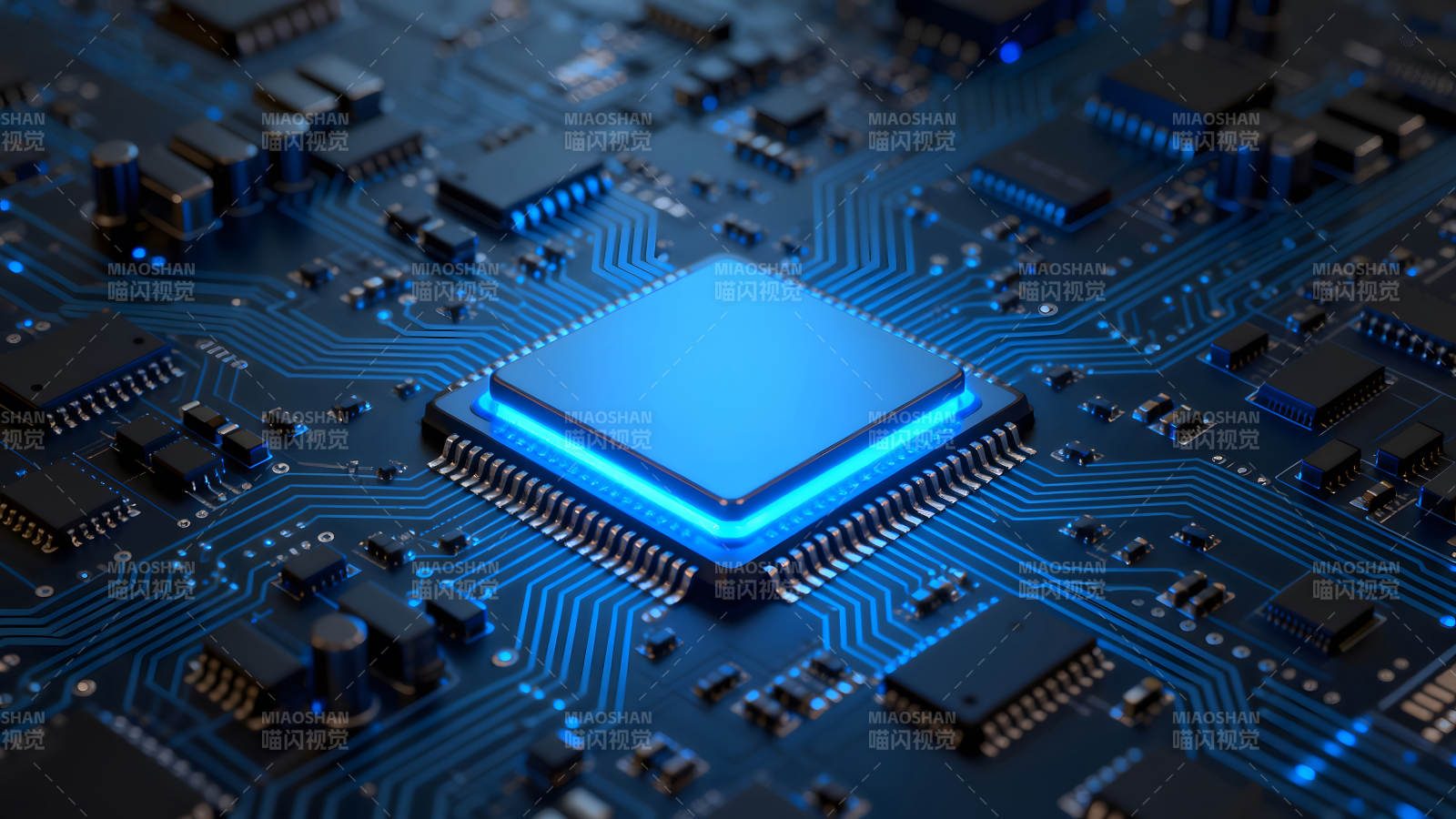 電路板特寫藍色科技感-圖片