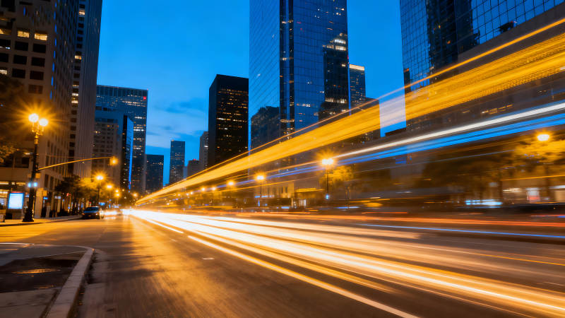 城市夜景車流燈光-圖片