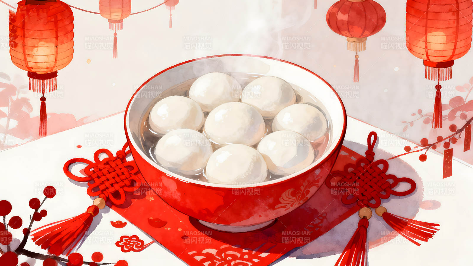 湯圓盛宴喜氣洋洋燈籠高掛-圖片