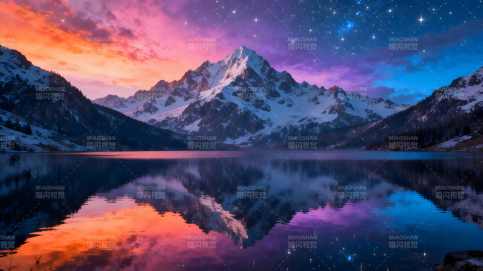 雪山湖泊星空美景图片