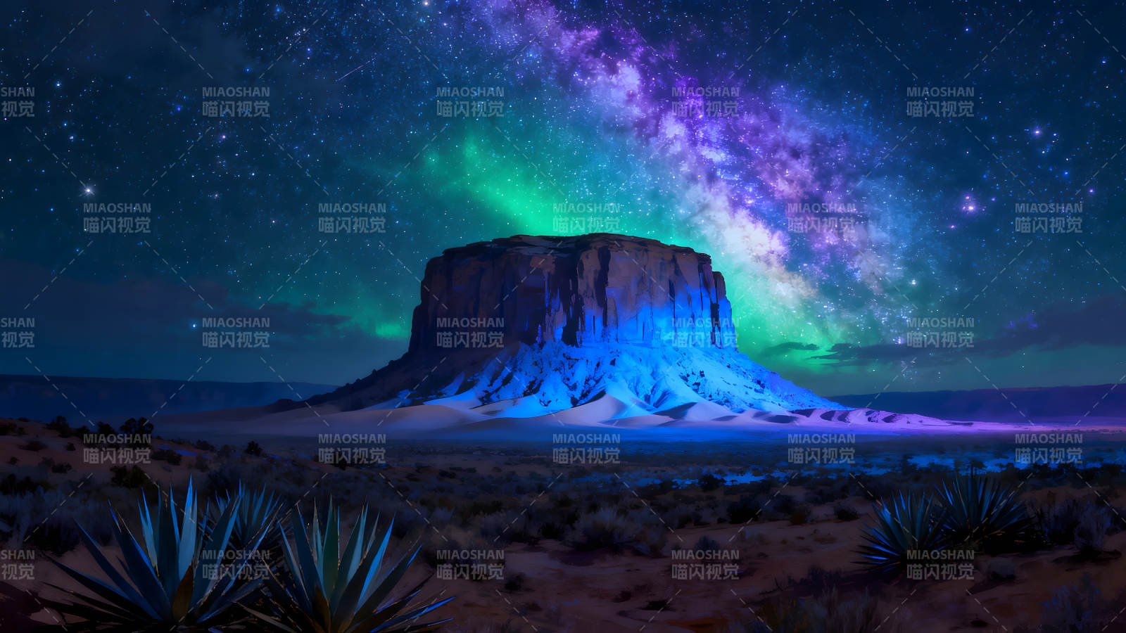 沙漠夜景星空下的巨石奇观图片