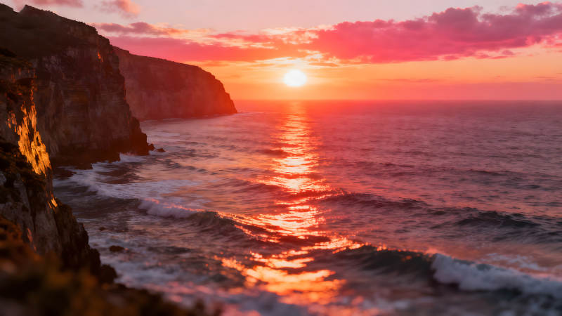 夕陽西下海面壯麗景觀-圖片
