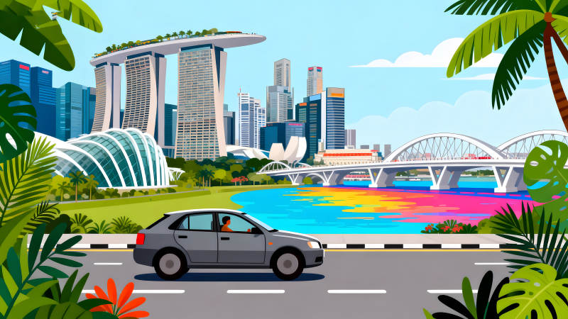 新加坡城市風光與汽車-圖片