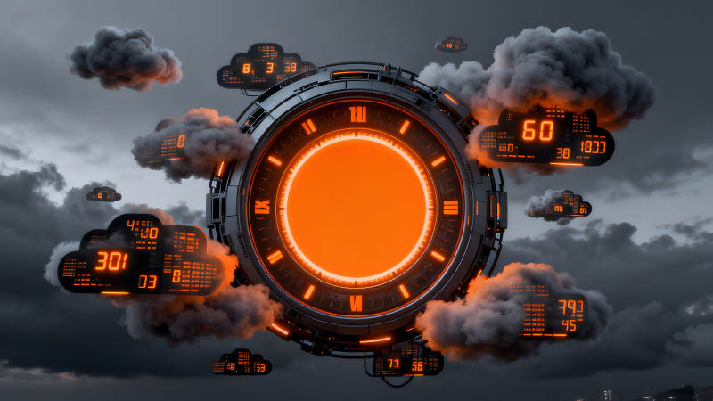 未來科幻時鐘與數字云-圖片