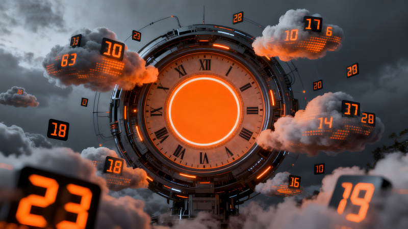科幻時鐘和數字云-圖片