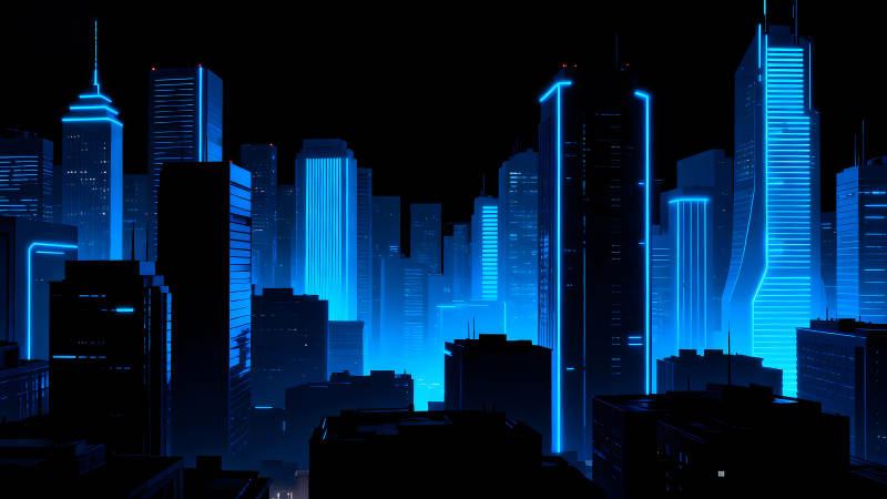 未來城市夜景霓虹燈光-圖片