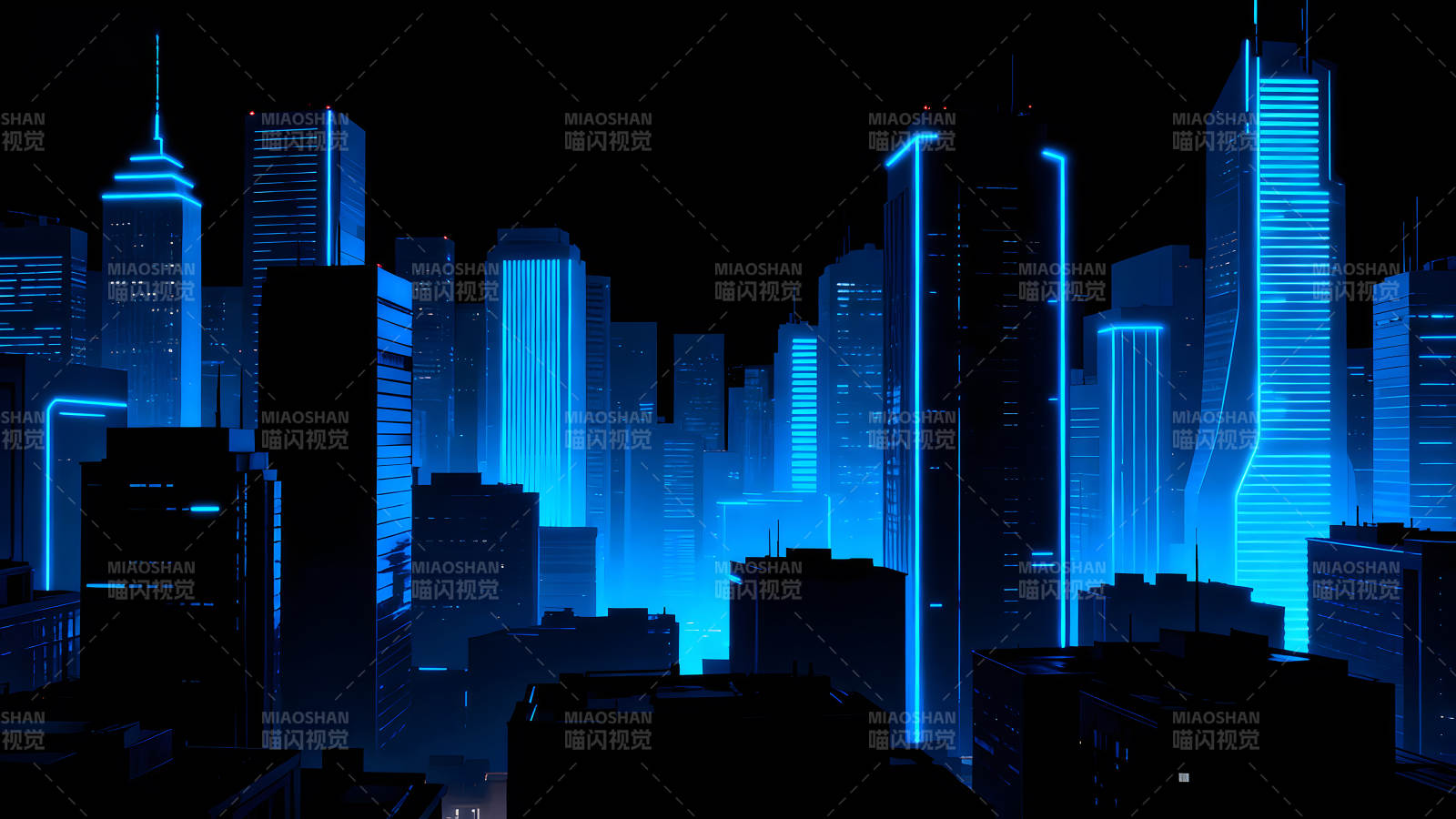 未來城市夜景霓虹燈光-圖片