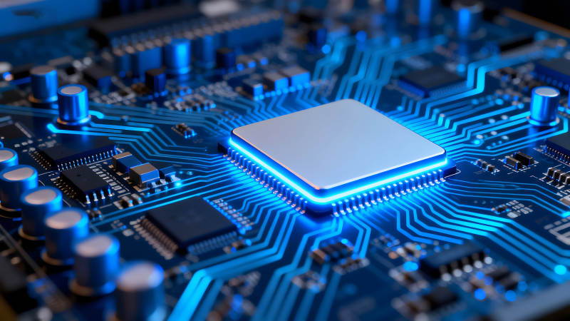 電路板核心部件特寫藍光科技感-圖片