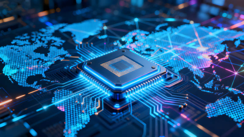 芯片与世界地图的数字科技图景-图片