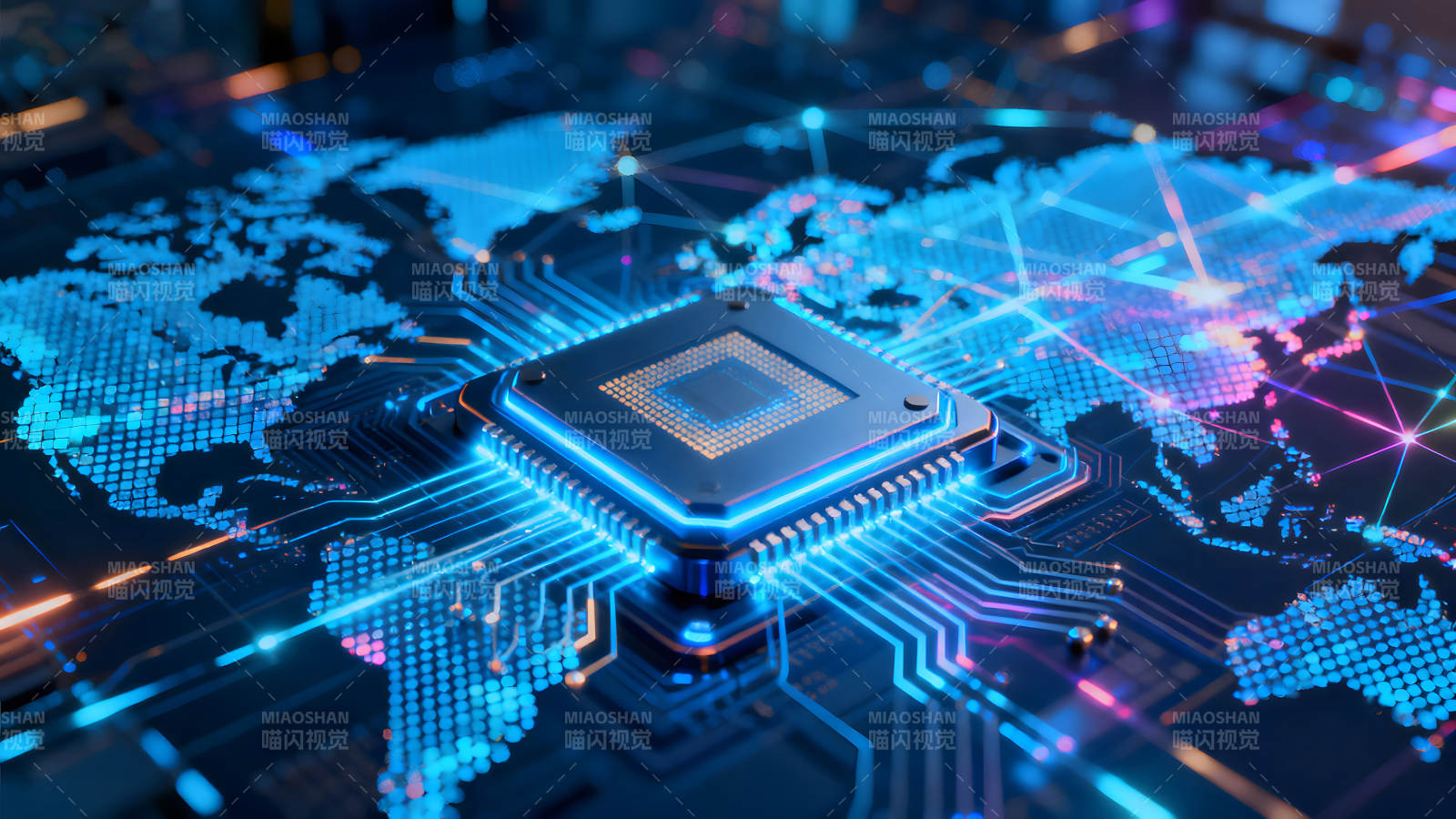 芯片与世界地图的数字科技图景-图片