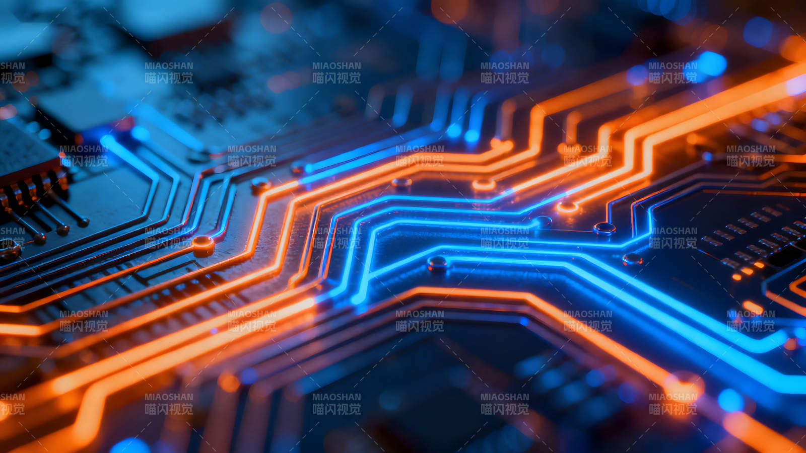 电路板近景发光线路科技感图片