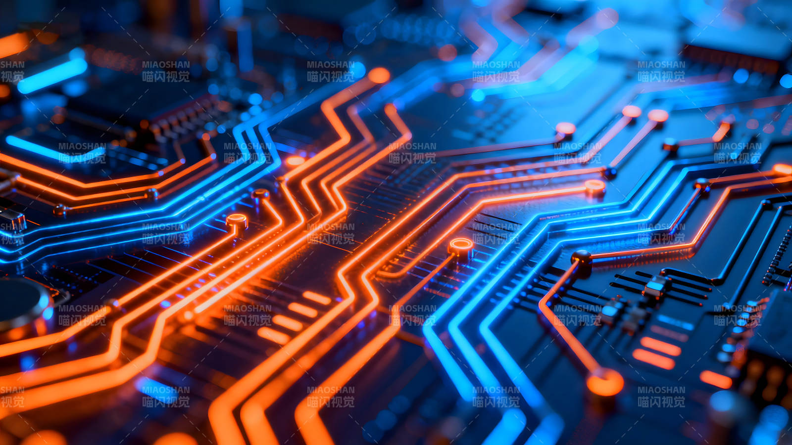 电路板发光纹理特写科技感十足-图片