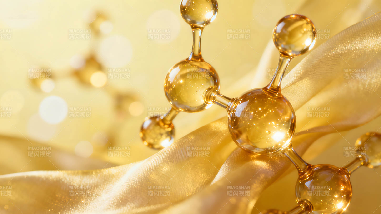 分子結構與金色綢緞的視覺盛宴-圖片