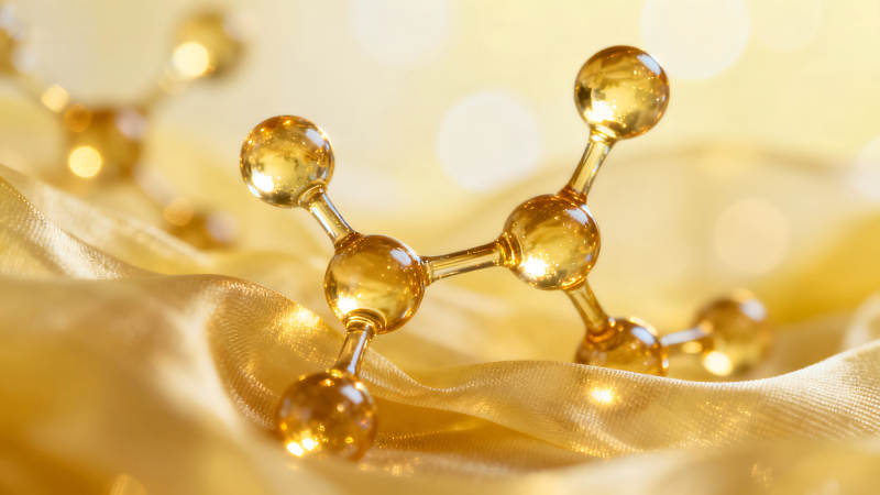 分子結構體金色背景下的特寫鏡頭-圖片