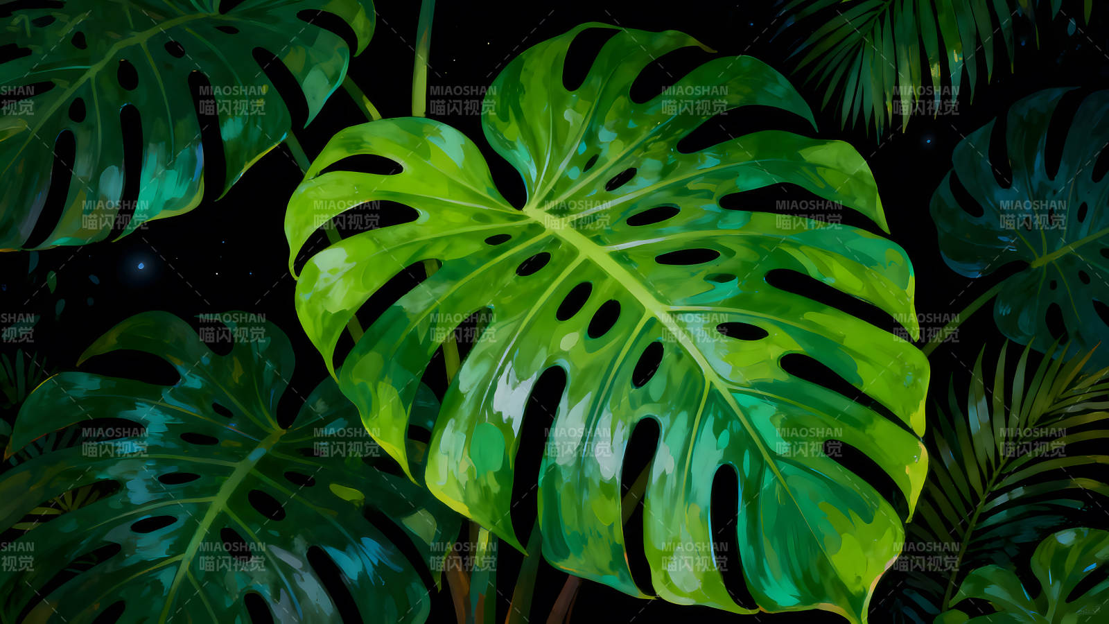 热带雨林绿植夜空-图片