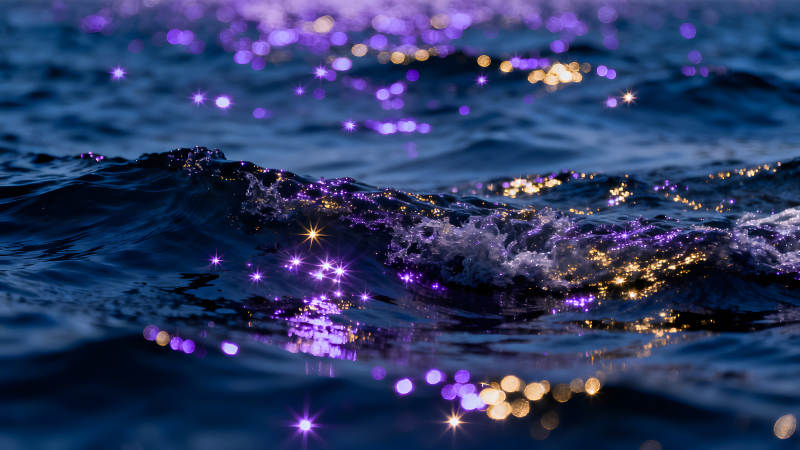 閃耀著星光的藍色海水-圖片