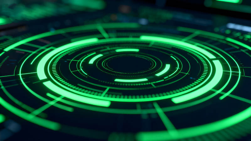 科技感十足的綠色發光圓形界面-圖片