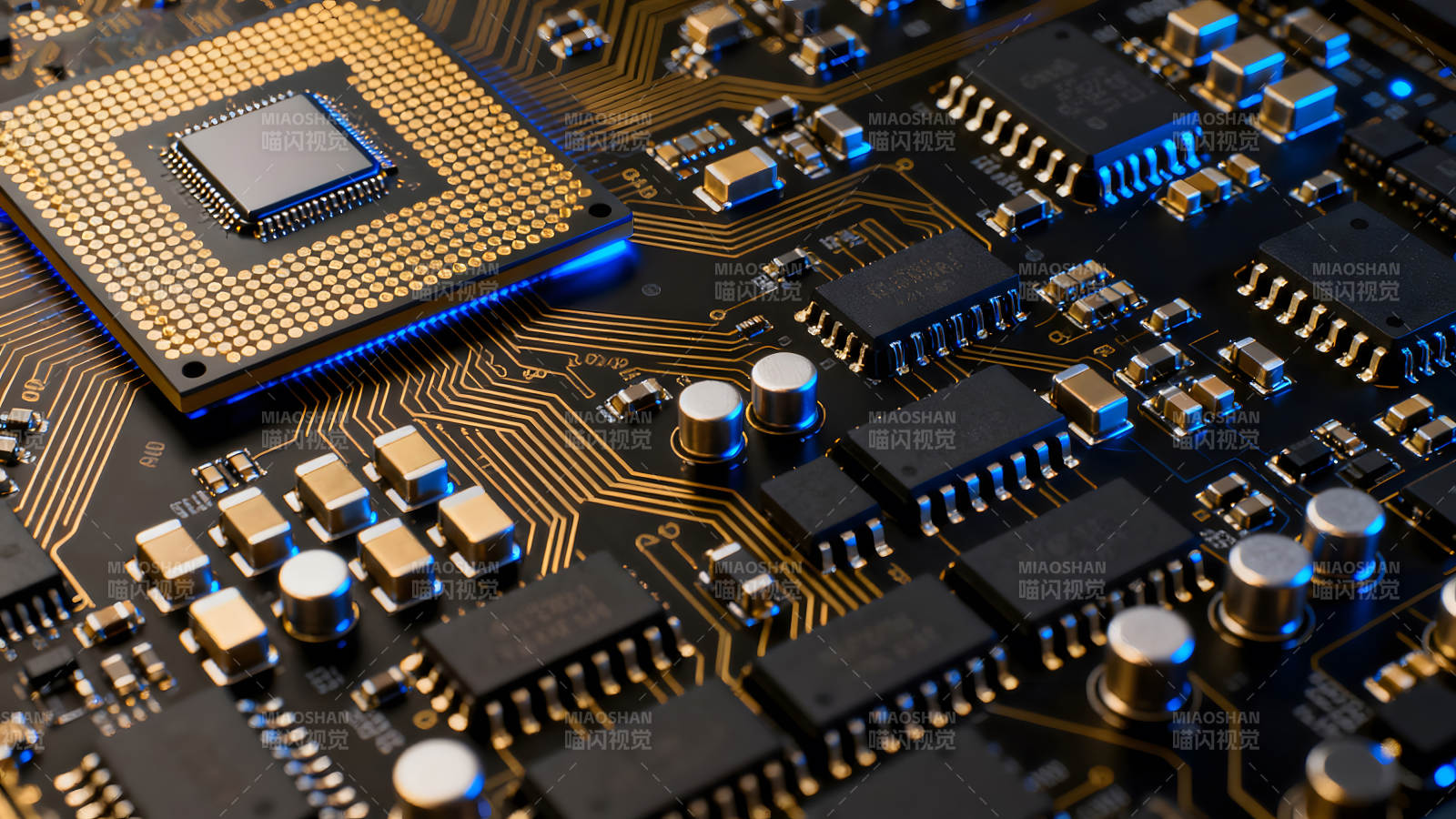 電路板特寫復雜科技電子元件-圖片