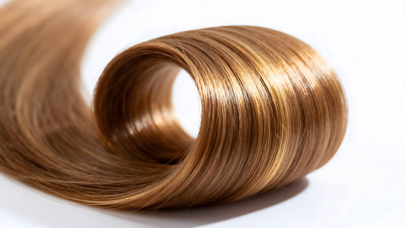 金棕色头发卷曲特写-图片