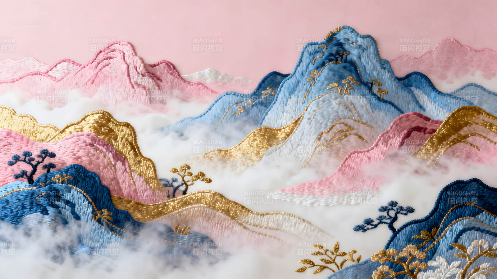 刺绣山水画唯美意境-图片
