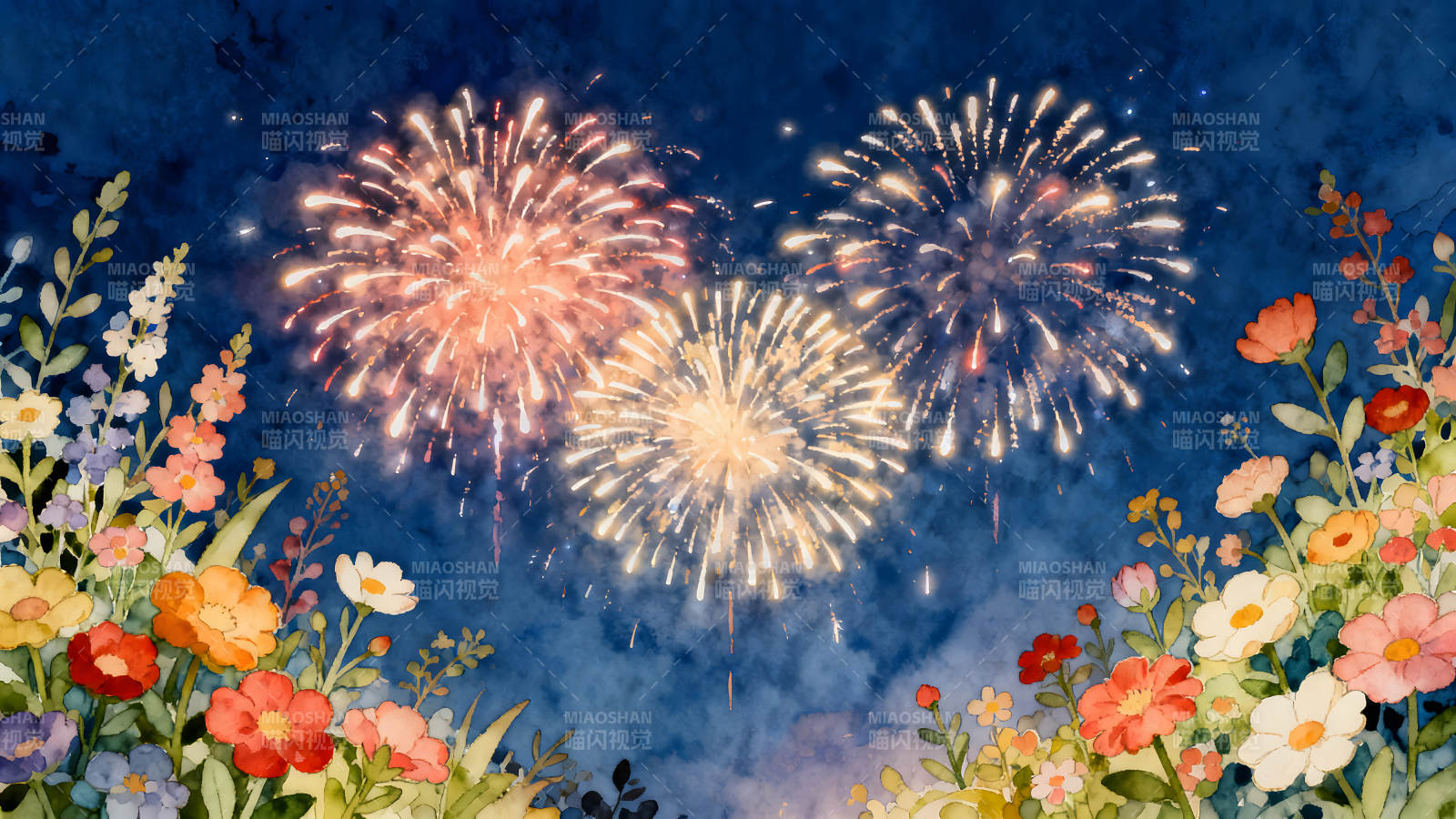 花火綻放夜空景象絢麗多彩-圖片