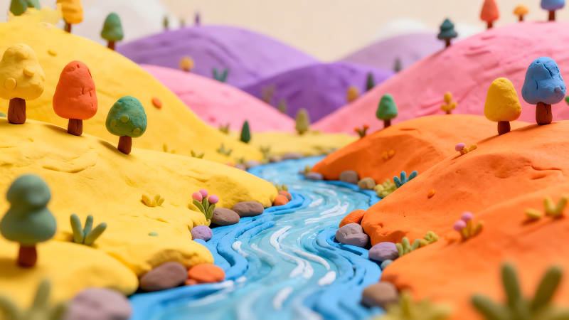 黏土制作的童话风景色彩鲜艳梦幻-图片