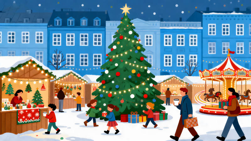 熱鬧的圣誕集市景象-圖片