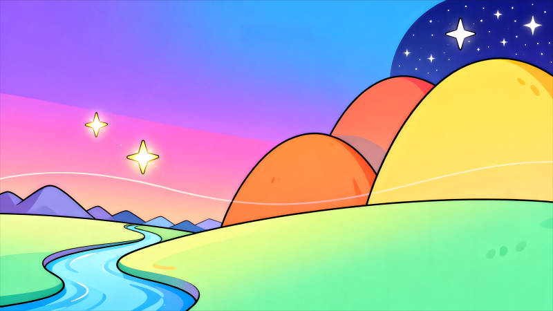 卡通风景星空山河绚丽-图片